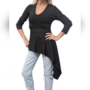 Zara Women's Fashion Black Asymmetrical V-Neck Stretchy Top Shirt Size M